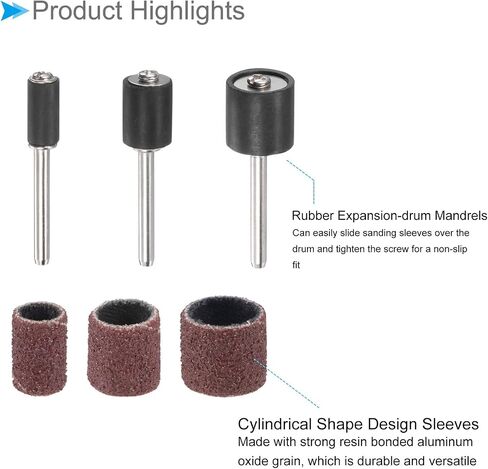 Sanding Drum Set, 1/8" Shank 80 Grit, Aluminum Oxide Sanding Sleeves Sandpaper Kit with Drum Mandrels - (Applications: for Rotary Tool), 252-Pieces in Saudi Arabia
