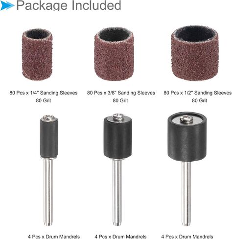 Sanding Drum Set, 1/8" Shank 80 Grit, Aluminum Oxide Sanding Sleeves Sandpaper Kit with Drum Mandrels - (Applications: for Rotary Tool), 252-Pieces in Saudi Arabia