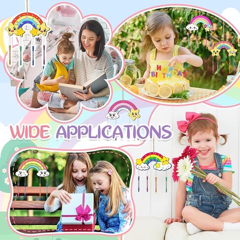 treaclub 12 حزمة قوس قزح الرياح الرنين مجموعات للأطفال، جعل قوس قزح الرياح الرنين DIY التلوين اصنع بنفسك الرياح الرنين مجموعات الفنون والحرف الخشبية للفتيات الأولاد حزب تفضل الأنشطة المدرسية in Kuwait