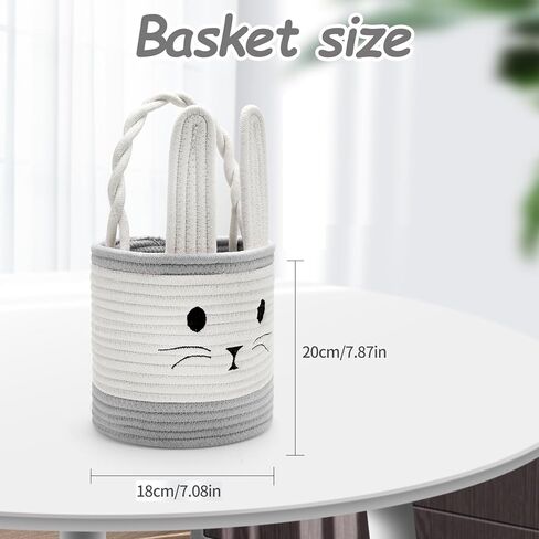 سلة عيد الفصح المنسوجة مع مقبض، سلة أرنب الطفل المطرزة حبل سلة تخزين الحضانة للأطفال مع آذان أرنب لعبة سلة هدايا فارغة لتخزين الحلوى لعبة فتاة لوازم الحفلات in Kuwait