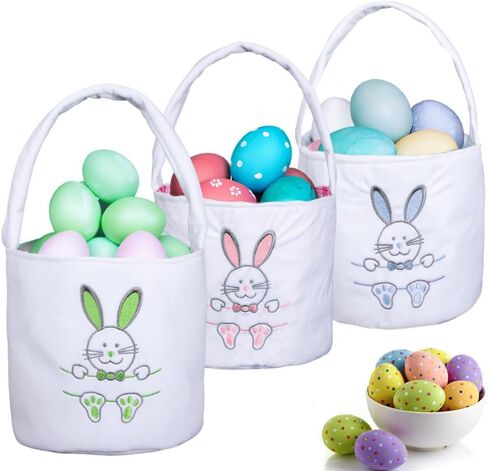 أكياس سلة عيد الفصح دلاء البيض للأطفال، قابلة لإعادة الاستخدام المحمولة على شكل أرنب حمل سلة من القطيفة هدايا للأولاد والبنات والأطفال ديكورات الأطفال 3 قطع in Kuwait