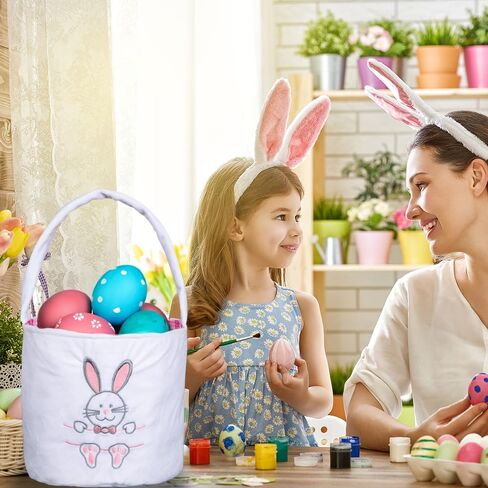 أكياس سلة عيد الفصح دلاء البيض للأطفال، قابلة لإعادة الاستخدام المحمولة على شكل أرنب حمل سلة من القطيفة هدايا للأولاد والبنات والأطفال ديكورات الأطفال 3 قطع in Kuwait