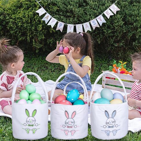 أكياس سلة عيد الفصح دلاء البيض للأطفال، قابلة لإعادة الاستخدام المحمولة على شكل أرنب حمل سلة من القطيفة هدايا للأولاد والبنات والأطفال ديكورات الأطفال 3 قطع in Kuwait