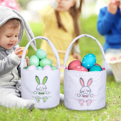 أكياس سلة عيد الفصح دلاء البيض للأطفال، قابلة لإعادة الاستخدام المحمولة على شكل أرنب حمل سلة من القطيفة هدايا للأولاد والبنات والأطفال ديكورات الأطفال 3 قطع in Kuwait