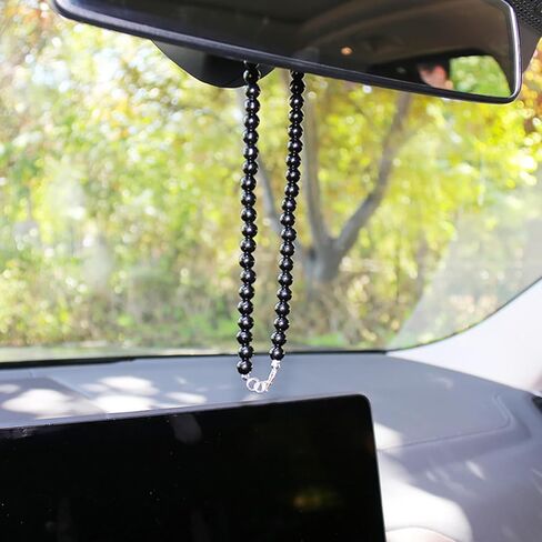 الخرز الأسود مرآة السيارة معلقة اكسسوارات سيارة قلادة الحلي السيارات مرآة الرؤية الخلفية الديكور اكسسوارات السيارات ديكور السيارة الداخلي in Kuwait