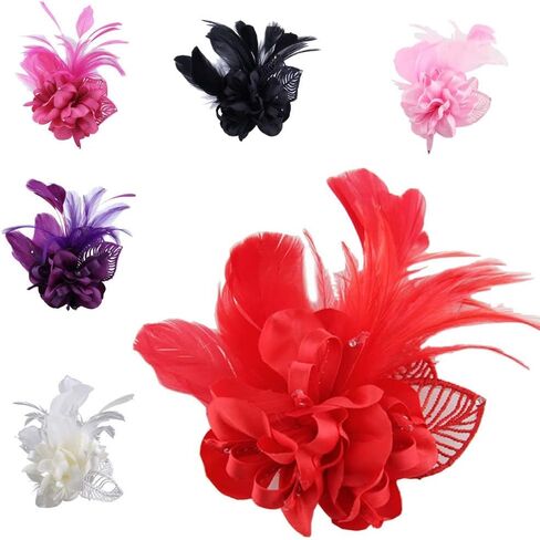 قبعة فاسيناتور للنساء على شكل ريش شبكي على شكل زهرة مشبك شعر لحفلات الشاي وحفلات الزفاف وحفلات الكوكتيل 20 ثانية خوذة فلابر in Kuwait