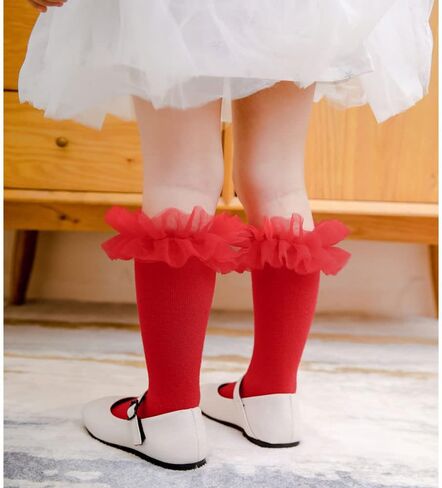 5 Pack Baby Little Girls High Knee Socks Infants Toddlers Tulle Frilly Stockings Princess Ruffle Long Socks in Saudi Arabia