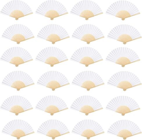 24 Pack White Paper Fans Handheld Folding Fans Chinese Japanese Style for Weddingb DIY Crafting Party Church Decoration in Kuwait