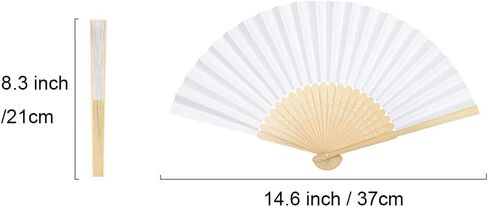 24 Pack White Paper Fans Handheld Folding Fans Chinese Japanese Style for Weddingb DIY Crafting Party Church Decoration in Kuwait