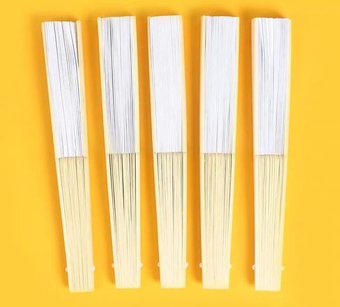 24 Pack White Paper Fans Handheld Folding Fans Chinese Japanese Style for Weddingb DIY Crafting Party Church Decoration in Kuwait