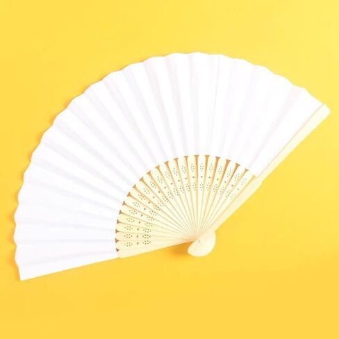 24 Pack White Paper Fans Handheld Folding Fans Chinese Japanese Style for Weddingb DIY Crafting Party Church Decoration in Kuwait