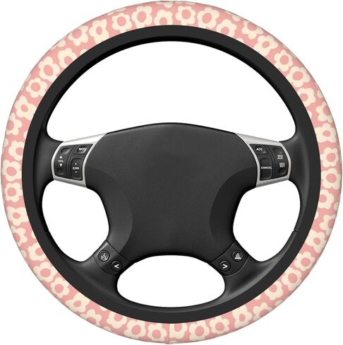 Vintage Groovy Flowers Steering Wheel Cover Universal 15 Inch Cute Pink Car Accessories Protector for Women in Saudi Arabia