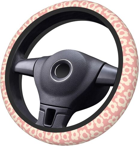 Vintage Groovy Flowers Steering Wheel Cover Universal 15 Inch Cute Pink Car Accessories Protector for Women in Saudi Arabia