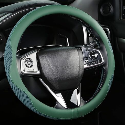 غطاء عجلة القيادة باللون الأخضر، شبكة على شكل قرص العسل من الحرير الجليدي، مريحة ومريحة وناعمة ومضادة للانزلاق من جلد البولي يوريثان، ملحقات سيارة داخلية عالمية تناسب عجلة القيادة مقاس 14.9-15 بوصة (أخضر) in Kuwait