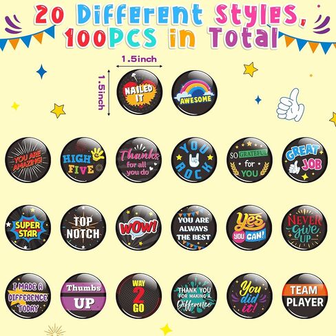 Reward Button Pins - Inspirational Recognition Round Badge Bulk Positive Motivation Incentive Pinback for Employee Workers Appreciation Student Kids School Office Supplies Party Favors in Saudi Arabia