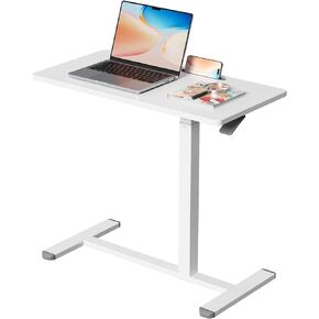 طاولة بجانب السرير طبية قابلة للتعديل، مكتب قائم متنقل هوائي مقاس 32 بوصة مع عجلات مخفية، عربة كمبيوتر محمول دوارة للمنزل والمستشفى، باللون الأبيض in Kuwait