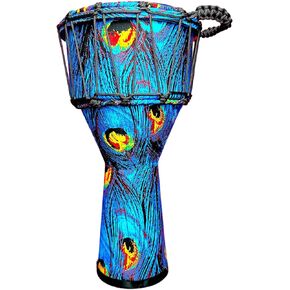 طبلة Djembe احترافية مقاس 10 بوصة، براميل أفريقية للبالغين، تصميم ريش الطاووس، نمط أزرق وأرجواني مرسومة يدويًا، هدايا للموسيقيين in Kuwait