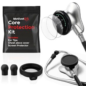 Core Protection Kit for EKO Core 500 Digital Stethoscope – Silicone Chestpiece Cover, 2 Tempered Glass Screen Protectors, & Replacement Ear Tips (Black) in Kuwait