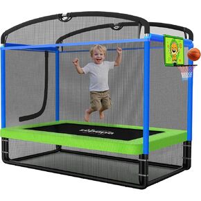 Zupapa 4X6FT Rectangle Trampoline with Basketball Hoop, and Safety Net - Indoor/Outdoor Kids Trampoline for Toddlers Ages 3-6, 220LBS Capacity, Heavy-Duty Galvanized Steel Frame in Kuwait