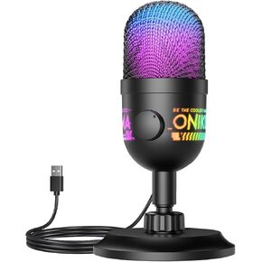 USB Condenser Microphone for PC, RGB Gaming Mic with Plug & Play, Cardioid Pickup, Real-Time Monitoring, Tap-to-Mute, Gain Control for Streaming, Podcast, Recording on PC, Mac in Kuwait