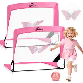 مجموعة أهداف كرة القدم للأطفال مع حجم 2 كرة قدم فراشة أرجوانية وردية لامعة ومضخة 2 × 1.5 قدم شبكات كرة قدم محمولة مطبوعة على شكل فراشة للأطفال الصغار الذين تتراوح أعمارهم بين 3-5 سنوات in Kuwait