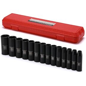MIXPOWER 1/2-Inch Deep Impact Socket Set, Cr-Mo Steel, 29 Pieces Set, Metric & SAE, 10-27mm, 7/16"- 1-1/4", Include Flip Lug Nut Socket, 19mmX 21mm, 3/4" X13/16", Heavy Duty Storage Case… in Kuwait