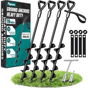 19-Inch Ground Anchors Heavy Duty, Trampoline Stakes Anchors Screw-in for High Wind, Earth Anchor with Strong Straps for Swing Sets, Trampolines, Mobile Home, Sheds, Carports(4x19in) in Kuwait