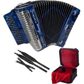 زي Alacran NAL3412 DLX Accordion: 34 زرًا، 12 أكورديون جهير مع علبة وأشرطة (Mi/EAD، أزرق داكن لؤلؤي) in Kuwait