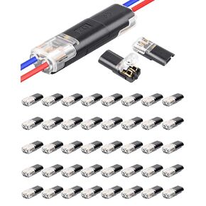 40PCS Pluggable Low Voltage Wire Connectors,Double Wire Plug in Connector with Locking Buckle,Led Light Strip Connectors 2 Pin,Fits 24-20 AWG Stranded,No Wire Stripping Cutting. in Kuwait