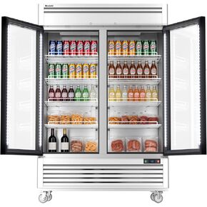 Coolski Commercial Refrigerator with Glass Door, 47.5 Cu.ft. Display Beverage Cooler, Upright Stainless Steel Fridge with Built-in LED Strip Light for Convenience Stores, Restaurants, Bars in Kuwait
