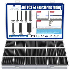 460 قطعة من أنابيب الانكماش الحراري، أنابيب الانكماش الحراري الصناعية السوداء للأسلاك، غلاف منكمش حراري من الدرجة البحرية 2:1، شريط انكماش حراري كهربائي كبير ممتاز مقاوم للماء (8 أحجام) in Kuwait