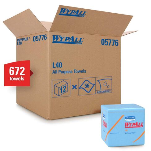 WYPALL 05776 L40 Wipes, 1/4 Fold, 12.5 x 12 in, Blue (Case of 672) in Saudi Arabia