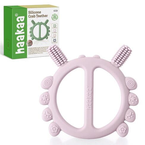 Haakaa Silicone Crab Baby Teether,Teething Toys,360° Baby Toothbrush Head for Infant Self-Brushing Training,Food-Grade Silicone,Pea Green in Kuwait