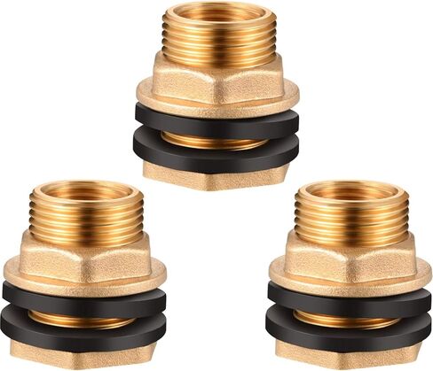 3 Pieces 1/2 Inch Female 3/4 Inch Male G-Thread Solid Brass Threaded Bulkhead Garden Water Tank Connector Fitting with 2 Black Rubber Ring Stabilizing Hose Adapter for Rain Barrels Aquariums in Saudi Arabia