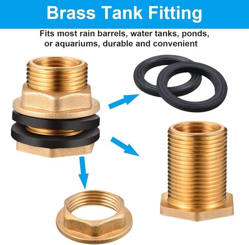 3 Pieces 1/2 Inch Female 3/4 Inch Male G-Thread Solid Brass Threaded Bulkhead Garden Water Tank Connector Fitting with 2 Black Rubber Ring Stabilizing Hose Adapter for Rain Barrels Aquariums in Saudi Arabia
