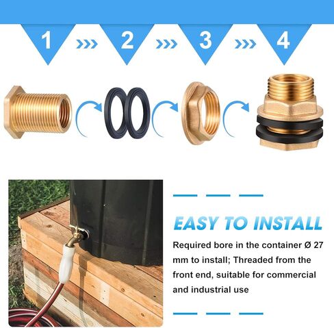 3 Pieces 1/2 Inch Female 3/4 Inch Male G-Thread Solid Brass Threaded Bulkhead Garden Water Tank Connector Fitting with 2 Black Rubber Ring Stabilizing Hose Adapter for Rain Barrels Aquariums in Saudi Arabia
