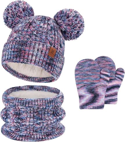 Kids Toddlers Winter Beanie Hats Gloves Neck Scarf Set Mittens Gifts for 0 6 12 Months 1 2 3 4-8 Year Old Baby Girls Boys in Kuwait