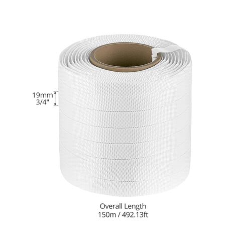 QWORK 3/4" x 500' Woven Cord Strapping Roll of 6" x 3" Core Size,, Heavy Duty Polyethylene Braided Rope Strap Roll, 2400 lb Strong Break Strength Poly Cord Strapping, White in Saudi Arabia