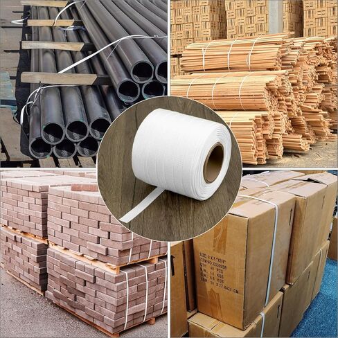 QWORK 3/4" x 500' Woven Cord Strapping Roll of 6" x 3" Core Size,, Heavy Duty Polyethylene Braided Rope Strap Roll, 2400 lb Strong Break Strength Poly Cord Strapping, White in Saudi Arabia
