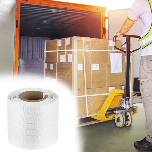 QWORK 3/4" x 500' Woven Cord Strapping Roll of 6" x 3" Core Size,, Heavy Duty Polyethylene Braided Rope Strap Roll, 2400 lb Strong Break Strength Poly Cord Strapping, White in Saudi Arabia