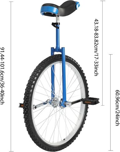 Outdoor Wheel Unicycle, 16Inch/24Inch One Wheel Bike Adjustable Seat Exercise Bicycle for 7-60 Years Old, Outdoor Sports Fitness Exercise Unicycle (24Inch Blue) in Saudi Arabia