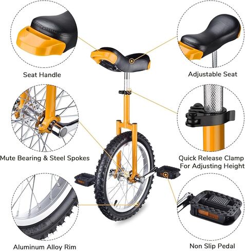 AW 16" Inch Wheel Unicycle Leakproof Butyl Tire Wheel Cycling Outdoor Sports Fitness Exercise Health Yellow in Kuwait