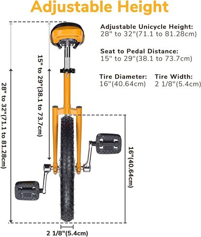 AW 16" Inch Wheel Unicycle Leakproof Butyl Tire Wheel Cycling Outdoor Sports Fitness Exercise Health Yellow in Kuwait