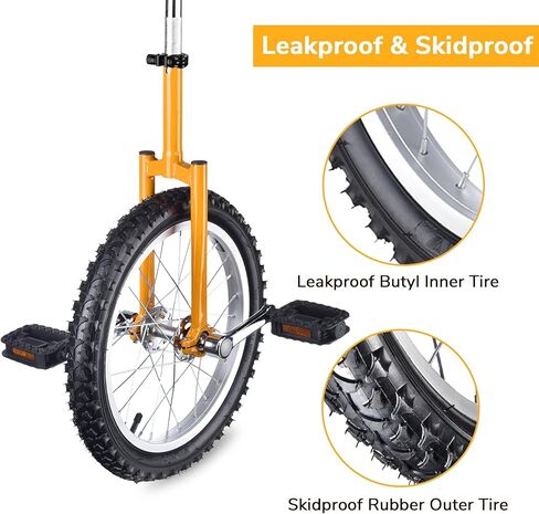 AW 16" Inch Wheel Unicycle Leakproof Butyl Tire Wheel Cycling Outdoor Sports Fitness Exercise Health Yellow in Kuwait