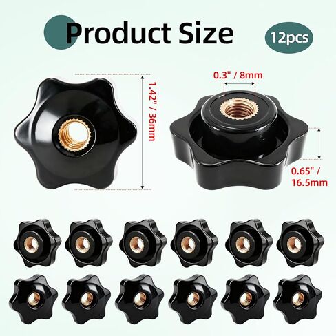 12 قطعة مقابض النجوم M8 مخرش المقبض الأسود لقط المقابض ، البلاستيك الموضوع مقبض المسمار على M8 الجناح الجوز لملحقات الآلات in Kuwait