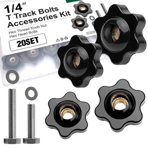 20 حزمة من مسامير المسار مقاس 1/4 بوصة - 20 T ومقابض النجوم، تتضمن مسامير سداسية مقاس 1-1/2 بوصة و2 بوصة مع غسالات لأدوات النجارة على شكل حرف T in Kuwait