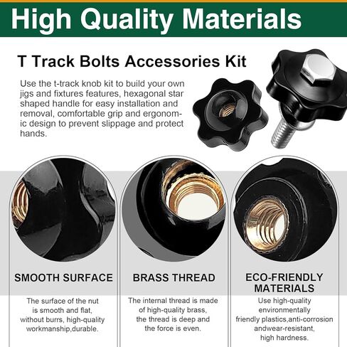 20 حزمة من مسامير المسار مقاس 1/4 بوصة - 20 T ومقابض النجوم، تتضمن مسامير سداسية مقاس 1-1/2 بوصة و2 بوصة مع غسالات لأدوات النجارة على شكل حرف T in Kuwait