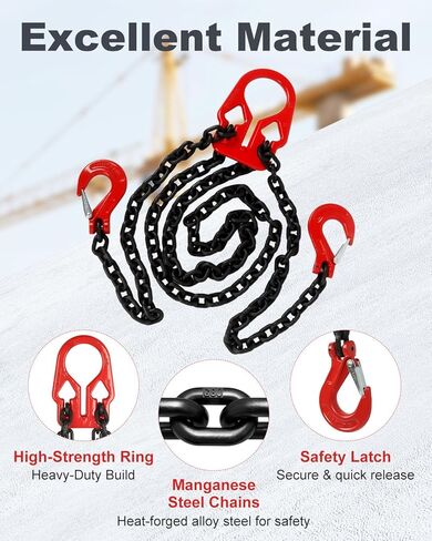 5/16 بوصة × 10 قدم سلاسل رفع مع خطافات ضبط، حبال سلسلة لسلسلة ساق مزدوجة أقصى حمولة 7000 رطل، خطاف سلسلة انتزاع صناعي عالي التحمل للرافعات، سحب الشاحنات in Kuwait