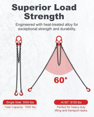 5/16 بوصة × 10 قدم سلاسل رفع مع خطافات ضبط، حبال سلسلة لسلسلة ساق مزدوجة أقصى حمولة 7000 رطل، خطاف سلسلة انتزاع صناعي عالي التحمل للرافعات، سحب الشاحنات in Kuwait