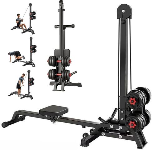 آلة تجديف متعددة الوظائف قابلة للطي، معدات رياضية منزلية محملة بالدمبل، قوة مقاومة قابلة للتعديل ومدرب القلب، تمرين كامل الجسم مع نظام سحب للأسفل (لا يتضمن الدمبل) in Kuwait